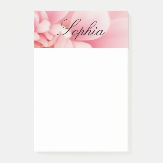 ピンクの花と黒の手書き風名前 ポストイット (正面)