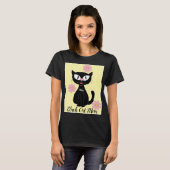 ピンクの花と黒猫のママ ネコ好き Tシャツ (正面フル)