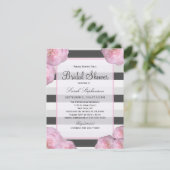 ピンクの花と黒、灰色、白のストライプ 招待状 (スタンド正面)