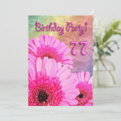 ピンクの花と77th誕生日パーティーの招待 招待状 (スタンド正面)