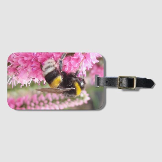 ピンクの花にとまるマルハナバチ ラゲッジタグ (正面横)