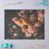 ピンクの花に囲まれたチキンが切り離し 薄葉紙 (クラフト)