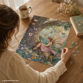 ピンクの花に囲まれた魔法の妖精 ジグソーパズル