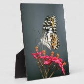 ピンクの花に止まる白と黒と黄色の蝶 フォトプラーク (側面)