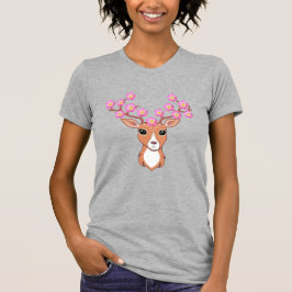 ピンクの花のいるかわいいトナカイ Tシャツ