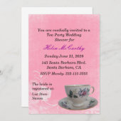 ピンクの花のお茶会のブライダルシャワーの招待状 招待状 (正面/裏面)