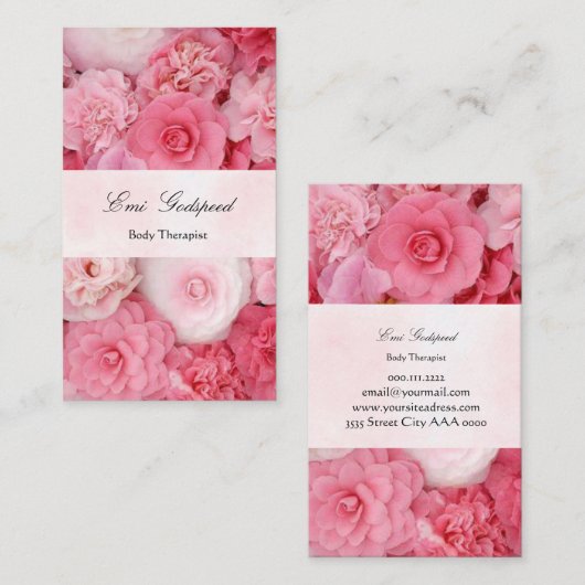 ピンクの花のかわいい名刺 名刺 (正面/裏面)