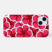 ピンクの花のかわいい花柄 iPhone 15ケース (裏面横)