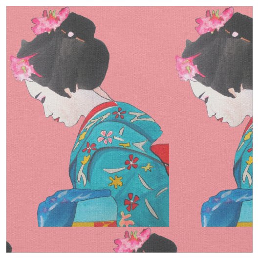 ピンクの花のかわいい芸術の日本のな芸者 ファブリック (クローズアップ)