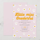 ピンクの花のちっちゃなプリンセスの1歳の誕生日 招待状 (正面/裏面)