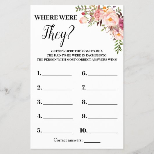 ピンクの花のどこにいたの？ベビーシャワーゲームカード チラシ (正面)