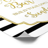 ピンクの花のアイスクリームバー看板 ゴールド ブラックのストライプ ポスター (角)