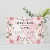 ピンクの花のアルコールインクのリハーサルディナー 招待状 (スタンド正面)