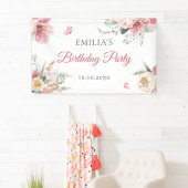 ピンクの花のアレンジメントパステル水彩 横断幕 (インサイチュ)