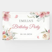 ピンクの花のアレンジメントパステル水彩 横断幕 (横)