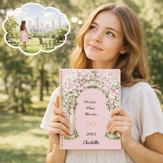 ピンクの花のアーチにインスピレーションの引用 ノートブック