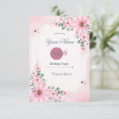 ピンクの花のアーチの誕生日パーティー招待状 招待状 (スタンド正面)