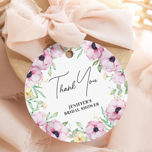 ピンクの花のイソギンチャク ウェディングシャワーのお礼 フェイバータグ