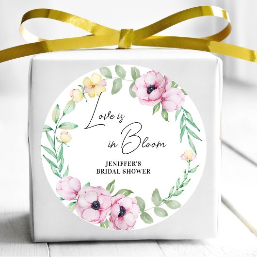 ピンクの花のイソギンチャク ラブ イズ イン ブルーム ブライダルシャワー ラウンドシール