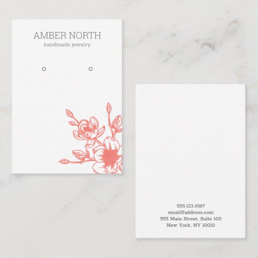 ピンクの花のイヤリングディスプレイカード 名刺 (正面/裏面)