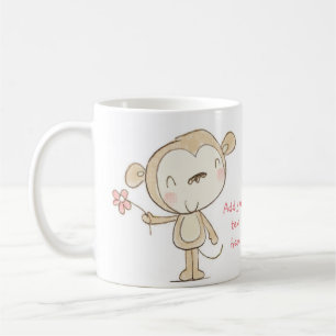 ピンクの花のイラストレーションを含む♥のマグの♥のかわいい猿 コーヒーマグカップ