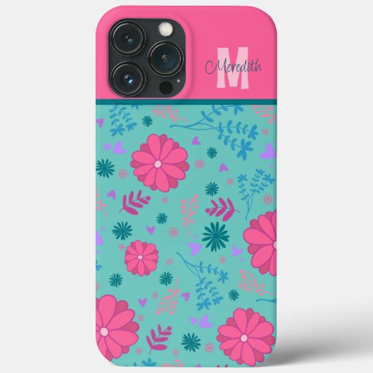 ピンクの花のインスピレーション名前をカスタムするモノグラム Case-Mate iPhoneケース (裏面)