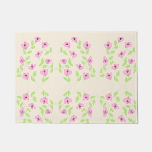 ピンクの花のインテリアフロアマット ドアマット (正面)