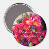 ピンクの花のウェディングギフト マグネット (正面/裏面)