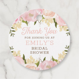ピンクの花のウェディングシャワーのお礼タグ フェイバータグ