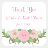 ピンクの花のウェディングシャワーのスクエアステッカー スクエアシール (正面)