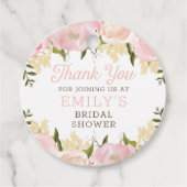 ピンクの花のウェディングシャワーの感謝祭のタグ フェイバータグ (正面)