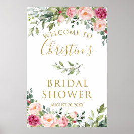 ピンクの花のウェディングシャワーの歓迎の看板、フォームボード ポスター