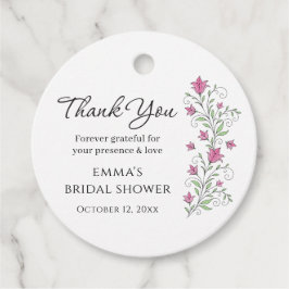  ピンクの花のウェディングシャワーフェイバーのギフトタグ フェイバータグ