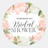 ピンクの花のウェディングシャワー封筒シール ラウンドシール (正面)