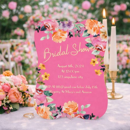 ピンクの花のウェディングシャワー招待状 招待状