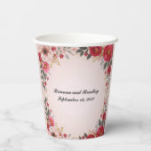 ピンクの花のウェディングシャワー・バチェロレッテパーティー 紙コップ (裏面)
