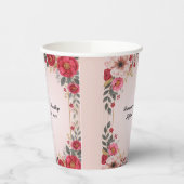 ピンクの花のウェディングシャワー ブライズメイドパーティー 紙コップ (左)