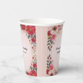 ピンクの花のウェディングシャワー ブライズメイドパーティー 紙コップ (右)