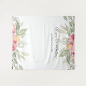 ピンクの花のウェディングバックドロップ | フォトブース小道具 タペストリー (正面(横))