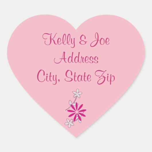 ピンクの花のウェディングフラワー返信住所シール ハートシール (正面)