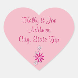 ピンクの花のウェディングフラワー返信住所シール ハートシール
