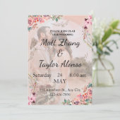 ピンクの花のウェディング招待状、パーソナライズ 招待状 (スタンド正面)