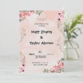 ピンクの花のウェディング招待状 招待状 (スタンド正面)