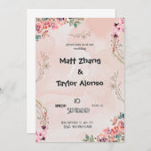 ピンクの花のウェディング招待状 招待状 (正面/裏面)