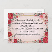 ピンクの花のウェディング・セーブ・ザ・デート インビテーションポストカード (正面/裏面)