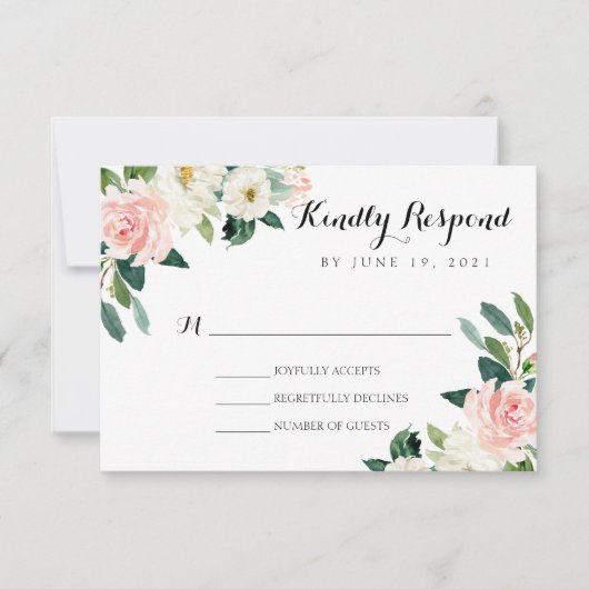 ピンクの花のウェディング 招待状 (正面)