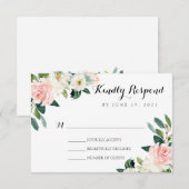 ピンクの花のウェディング 招待状 (正面/裏面)