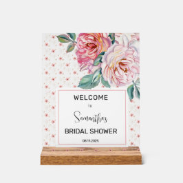 ピンクの花のウェルカムサイン アクリルサイン