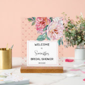 ピンクの花のウェルカムサイン 結婚前のお祝い アクリルサイン (ウェディング)