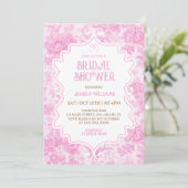ピンクの花のエレガントなブライズシャワー 招待状 (スタンド正面)